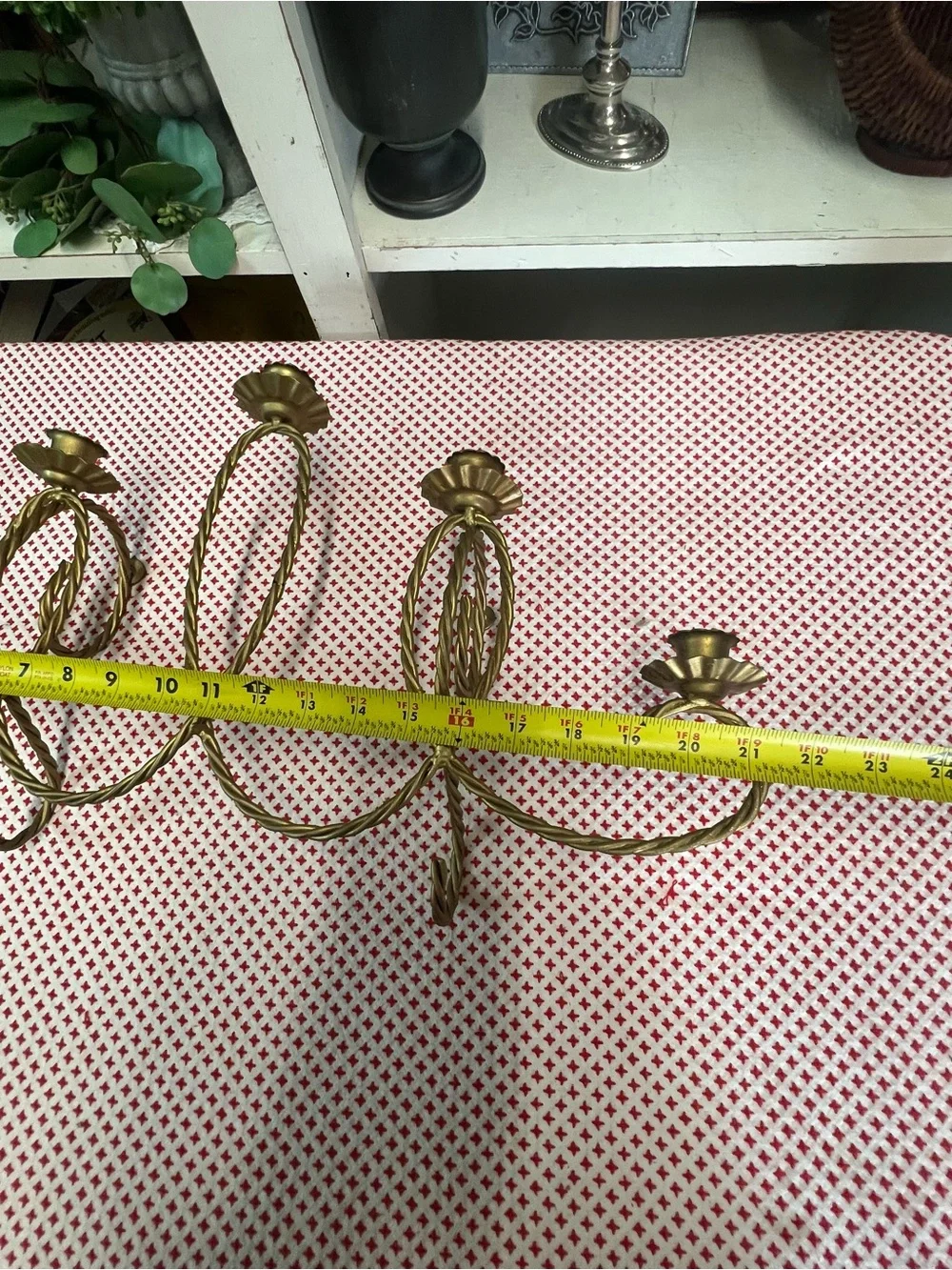 Vintage gold twisted metal large wall candle sconce retro grandma core decor